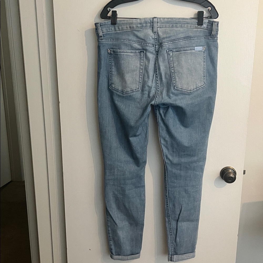 7 For All Mankind Light Blue Distressed Skinny Jeans - Picture 2 of 4